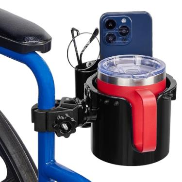 Imagem de JOYTUTUS Suporte de copo para cadeira de rodas, suporte de copo andador 2 em 1 com caixa de armazenamento pequena de 12 cm, suporte de bebida para garrafa com alça, adequado para cadeira de rodas,