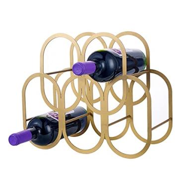 Imagem de Suporte de garrafa de vinho geométrico de metal para decoração criativa de vinho para sala de estar, armário de vinho, acessórios para casa (cor: A)