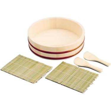 Imagem de JapanBargain 1919, kit para fazer sushi, tigela de mistura de arroz Hangiri, conjunto de tapete de bambu e raquete de arroz