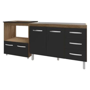 Imagem de Mobília Decor, Balcão Armário Cozinha Gabinete de Pia 120 cm Bruna e Balcão para Fogão Cooktop 4 Bocas e Forno Evelyn Savana Preto