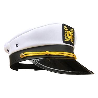 Imagem de NCWIND Chapéu de capitão de iate, chapéu de marinheiro, chapéu de capitão de barco, acessório de fantasia de fuzileiros navais da marinha para adultos, crianças, homens, mulheres, branco, preto