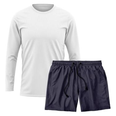 Imagem de Kit Short Praia Academia Passeio Treino Marinho + Manga Longa Masculina Segunda Pele Dry-Masculino