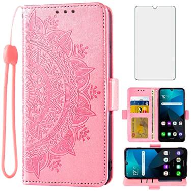Imagem de Asuwish Compatível com LG Premier Pro Plus 15.5 cm/Harmony 4/K40S/K41 Capa carteira de vidro temperado, suporte para cartão, alça de pulso, suporte para celular para L455DL K 40s, ouro rosa