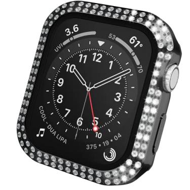 Imagem de Capas Crystal Diamond Bling compatíveis com Apple Watch Series SE 6 5 4 4 44 mm Protetor de tela de vidro temperado embutido, capa protetora ultrafina de policarbonato rígido com strass para iWatch