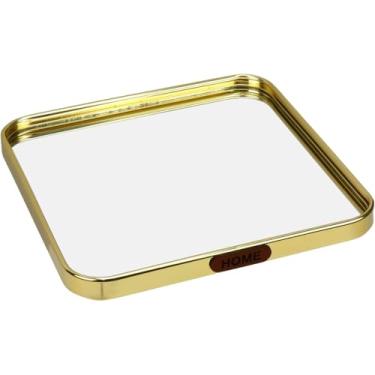 Imagem de BANDEJA DECORATIVA PARA SERVIR LAVABO QUADRADA HOME&CO COM ESPELHO METAL 1x20x20cm DOURADO