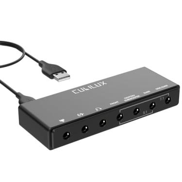 Imagem de Cubilux Placa de som surround USB 7.1 - taxa de amostragem de 48 KHz-384 kHz para fones de ouvido, placa de som externa USB A de liga de alumínio completa para laptop, PC, suporta entrada de linha e