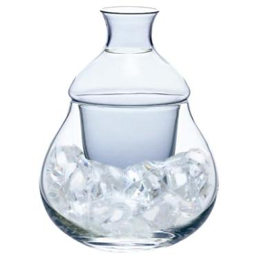 Imagem de Garrafa de saquê de vidro Toyo Sasaki, azul, 4,3 x 4,3 x 5,7 polegadas (11 x 11 x 14,5 cm), diâmetro: 1,5 polegadas (3,8 cm)