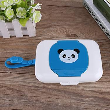 Imagem de Carrinho de bebê infantil para viagem ao ar livre, caixa de lenços umedecidos, dispensador de lenços umedecidos, branco e azul, fácil de segurar, seu adorável Wei pequeno e leve (Panda azul)