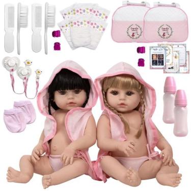 Imagem de Kit Boneca Reborn Gêmeas Princesas Corpo de Vinil Pode Banho - Cegonha