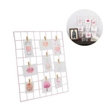 Imagem de Painel de Fotos Memory Board Grade Metal Rosa 48x48 - TUDOPRAFOTO