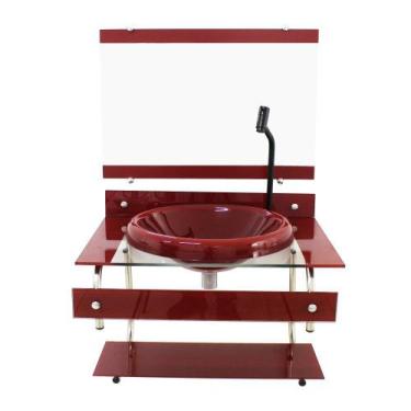 Imagem de Gabinete para banheiro de vidro itxx 60cm inox vermelho cereja + torne