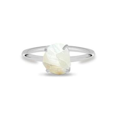 Imagem de Aliança Opala Branca - Cristal Natural, Banho Ouro 18k