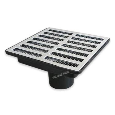 Imagem de Grelha Pluvial 20X20 Aluminio com Coletora Saída Baixa 75mm e Tela Ant