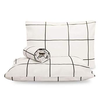 Imagem de Jogo De Lençol Casal 3 Peças Grid Algodão, Branco, Marina Enxovais, Duplo, Classic
