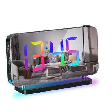 Imagem de Despertador Com Projetor, Despertador de Projeção 5V Com Projeção Rotativa de 180 ° Despertadores para Quartos Com Sono Pesado (Preto)