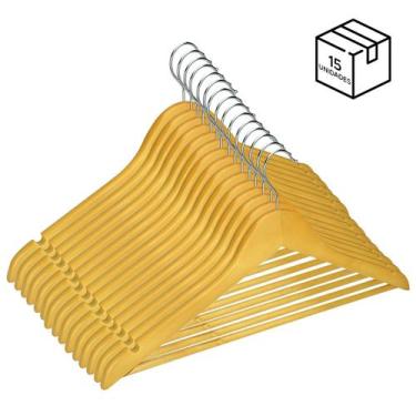 Imagem de Kit 15 Cabides de Madeira Adulto Camisa Calça Gancho Metal - Onyx