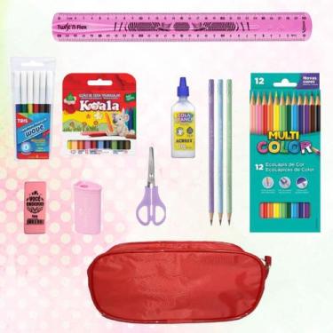 Imagem de Kit Material Escolar Infantil Estojo Completo Lápis de Cor - Tris