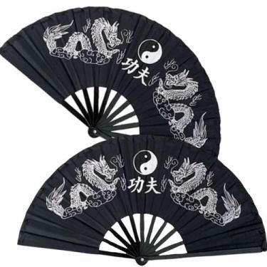 Imagem de Leque Dragão Preto Dança Kung Fu Chinês Japonês Show 2024 - Home Goods
