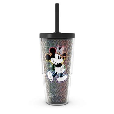 Imagem de Tervis Disney - Copo de viagem Mickey Minnie Rainbow Made in USA com isolamento térmico de parede dupla mantém as bebidas frias e quentes, 680 g com tampa de palha, clássico