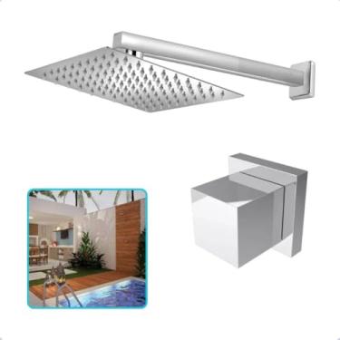 Imagem de Ducha de banho quadrada 30x30 metal inox+acabamento quadradado padrão deca