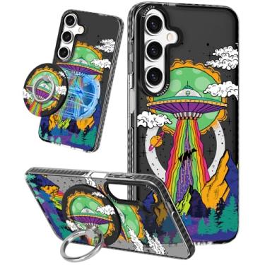 Imagem de Lotadilo Capa feminina para Samsung Galaxy A14 5G - Design fofo compatível com suporte magnético Magsafe com suporte de anel magnético UFO Alien padrão exclusivo TPU capas de telefone para Samsung A14