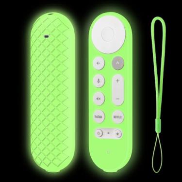 Imagem de LEFXMOPHY Capa verde brilhante para Google TV Streamer 4K 2024 controle remoto de voz verde capa de silicone com cordão