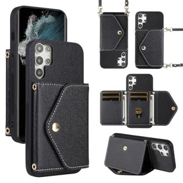 Imagem de Dibosom Capa carteira minimalista para Samsung Galaxy S23 Ultra 5G com alça de ombro, 6 compartimentos para cartões, fina e fina, suporte para cartão de crédito, capa para celular para S23Ultra 23S S