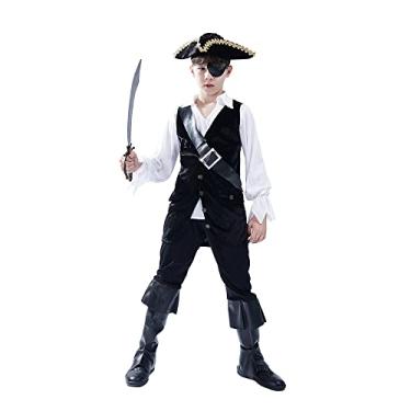 Imagem de DSplay Boys Pirate Costume Cosplay Kids Buccaneer Clothing Role Play Child Halloween Party (14-16 years)
