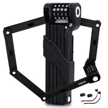 Imagem de Auto Care Cadeado dobrável para bicicleta, trava dobrável de 4 dígitos de liga de aço espesso de 88 cm com suporte de trava, trava de bicicleta dobrável resistente com raios refletivos para bicicletas