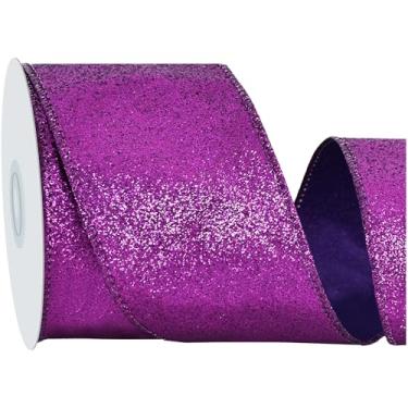 Imagem de RIBBOOO Fita de glitter roxa escura, fita de tecido com borda brilhante com fio de 6 cm e 10 metros para artesanato, laço de guirlanda, embrulho de presente, decoração de festa de Natal