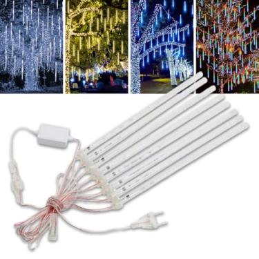 Imagem de Cascata Bastão Snowfall 8 Tubos De Led 50cm Chuva de Meteoros Pisca Pisca Iluminação Decoração Natal (Branco)