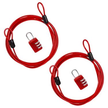 Imagem de S Sydien Cabo de segurança com trava dupla, 2,5 mm, vermelho, cabo de segurança com trava, cabo de segurança revestido de aço trançado de 2,5 mm para bagagem, ar livre, varal (pacote com 2)