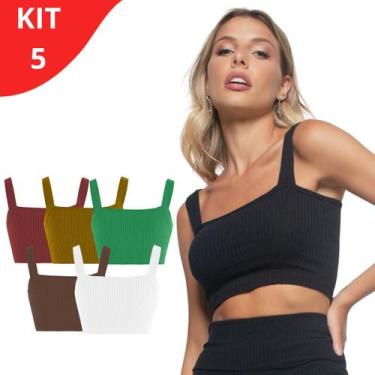 Imagem de Kit 5 Top Cropped Estilo Blogueira Ribana - Slim Fitness, Sortido, GG