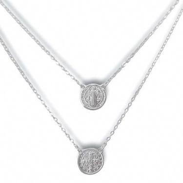 Imagem de Escapulário Medalha de São Bento Banhado a Prata Semijoia - Dril Semij