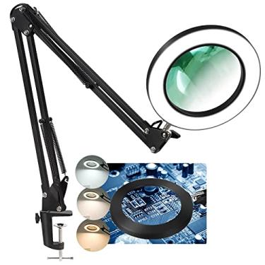 Imagem de LANCOSC Lupa com Luz e Suporte, Lente de Vidro Real de 5" 5X, 3 Modos de Cor Lâmpada de Mesa Led Regulável Continuamente, Luz de Lupa Iluminada com Braço Ajustável para Leitura de Artesanato de Reparo