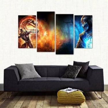 Imagem de Quadro Scorpion E Sub Zero Mortal Kombat Em Tecido 4 Peças - Wall Fram
