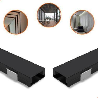 Imagem de 2 Barras Perfil Led Sobrepor All Black 17mm 1 Metro Para Fita Led - VL