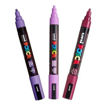 Imagem de Kit 3 Canetas Posca PC-5M  Vinho, Lavanda e Lilás Uni-ball - GENÊRICO