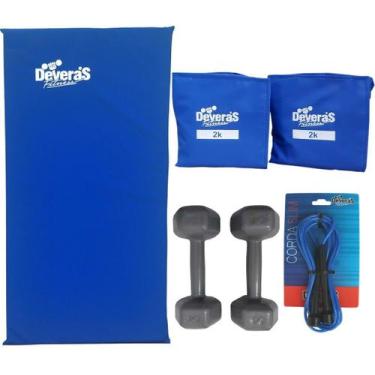 Imagem de Kit: Tornozeleiras 2 kg + Halteres PVC 3 kg + Corda + Colchonete P - D