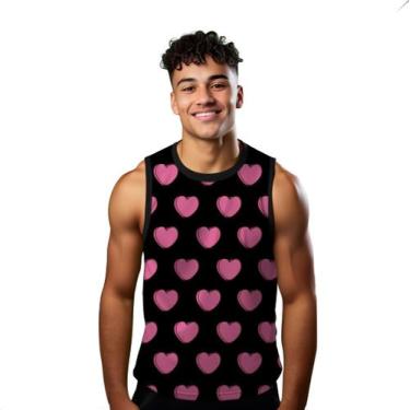 Imagem de Camiseta Algodão Regata Verão Estilo Moda Praia Coração Rosa Cartoon 6