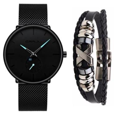 Imagem de Relógio Ultra Fino Masculino Casual Luxo + Bracelete Metal - CRRJU