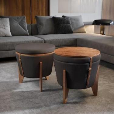 Imagem de Puff Decorativo Baú Flex Tampo Para Mesa Centro Linho Escuro - Emane D