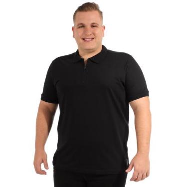 Imagem de Camisa Polo Plus Size Masculina Anistia com Zíper e Punho Preta, Preto