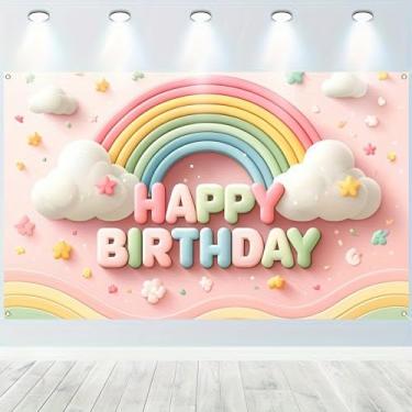 Imagem de BlissYard Faixa de festa de aniversário arco-íris – pano de fundo colorido para decoração de aniversário infantil, 1,7143 cm para mesa de bolo ou cabine de fotos
