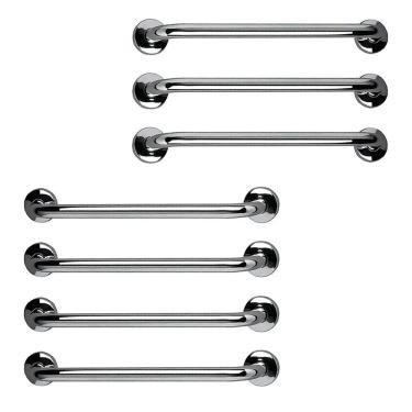 Imagem de Barra de Apoio Inox 60cm Kit 7 Unidades Segurança Banheiro Box Criança Idoso Gestante Suporte Corrimao Acessibilidade