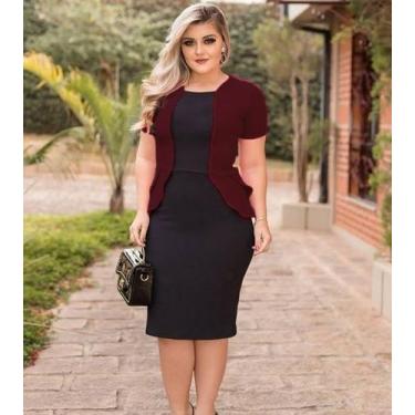 Imagem de Vestido Midi Peplum Blazer Moda Feminina Evangélica - Miss Flower, Vin