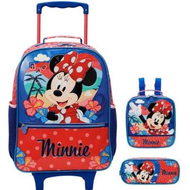Imagem de Kit Mochila Escolar Minnie Tropical Rodinha Tam G Infantil - Xeryus