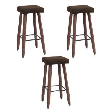 Imagem de Kit 3 Banquetas Altas Quadradas Pés Madeira Modelo Paris - JOTABE, mar
