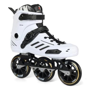 Imagem de Patins em linha de 3 rodas para mulheres adultas e homens, rodas profissionais para atividades ao ar livre, 3 x 110 mm, patins, lâminas unissex (branco, masculino 41/feminino 10,5 43)