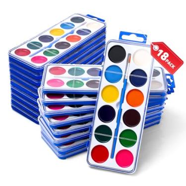 Imagem de Conjunto de 18 tintas aquarela para crianças, 12 cores de tintas aquarelas com pincel, conjunto de tinta aquarela infantil para lembrancinhas de festa, sala de aula.